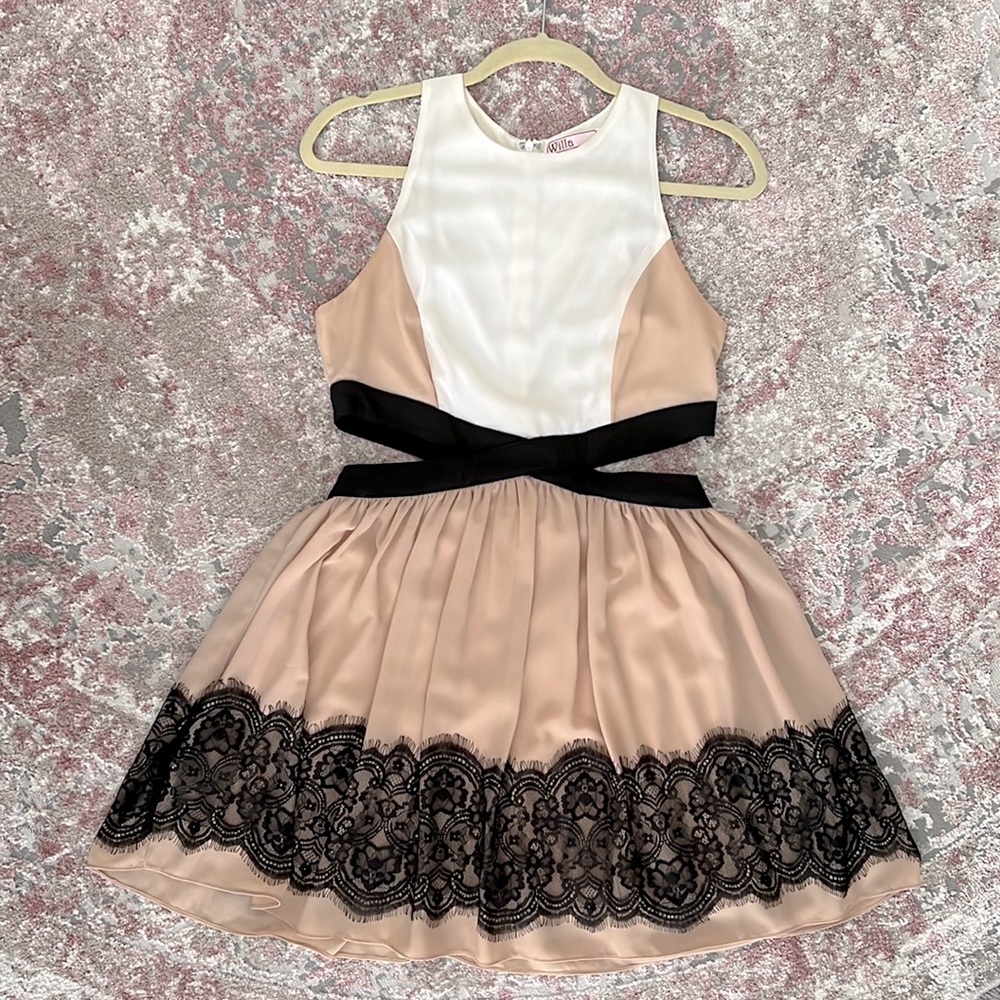 Willa Cut-Out Cocktail Dress with Lace Trim